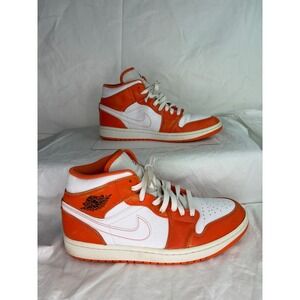 Air Jordan 1 Mid Orange White Leather High Top Sneakers Men's Size 9 DM3531 800